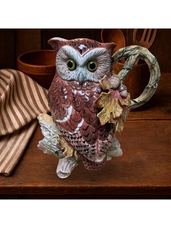 Fitz and Floyd Other - Vintage 1994 Fitz & Floyd Autumn Woods Owl Pitcher – 9" Woodland Fall Acorn Jug